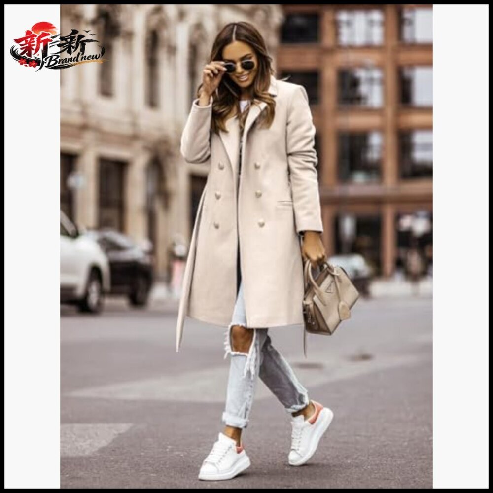 Wool Blended Trench Coat Double Breasted with Belt - Picture 3 of 4